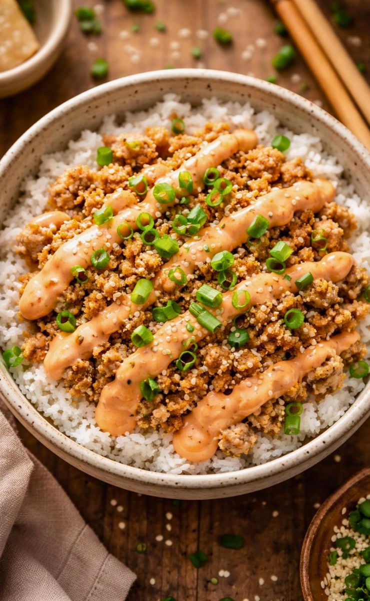 Easy Ground Turkey Rice Bowls with Spicy Bang Bang Sauce Recipe