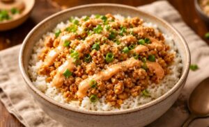 Easy Ground Turkey Rice Bowls with Spicy Bang Bang Sauce Recipe
