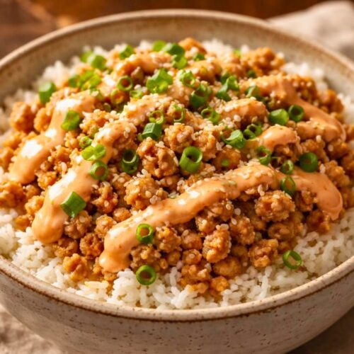 Easy Ground Turkey Rice Bowls with Spicy Bang Bang Sauce Recipe