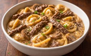 Beef Stroganoff with Creamy Tortellini Recipe