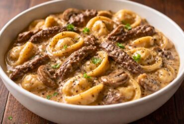 Beef Stroganoff with Creamy Tortellini Recipe