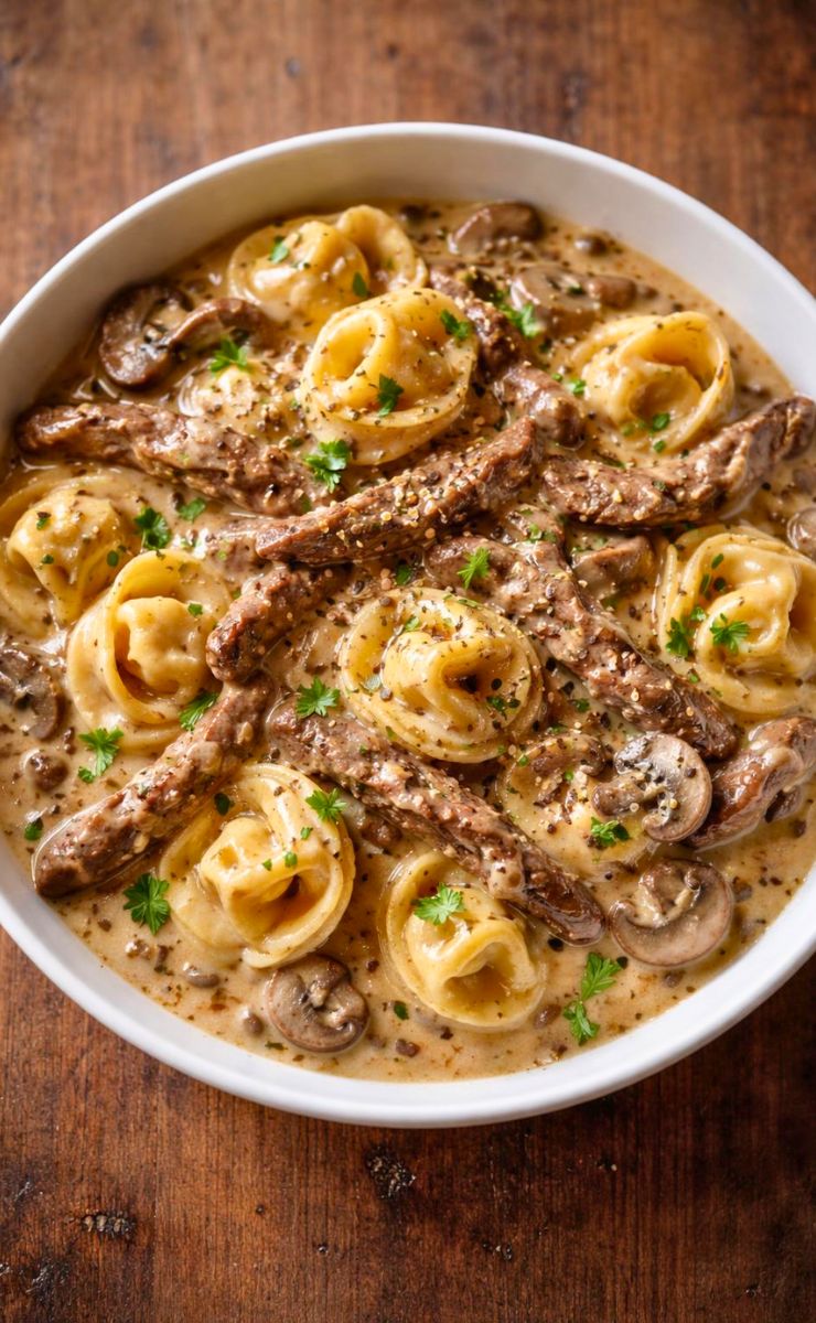 Beef Stroganoff with Creamy Tortellini Recipe
