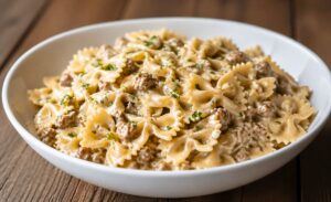 Creamy Parmesan Garlic Beef Bowtie Pasta Recipe