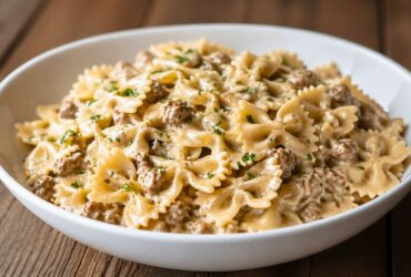 Creamy Parmesan Garlic Beef Bowtie Pasta Recipe